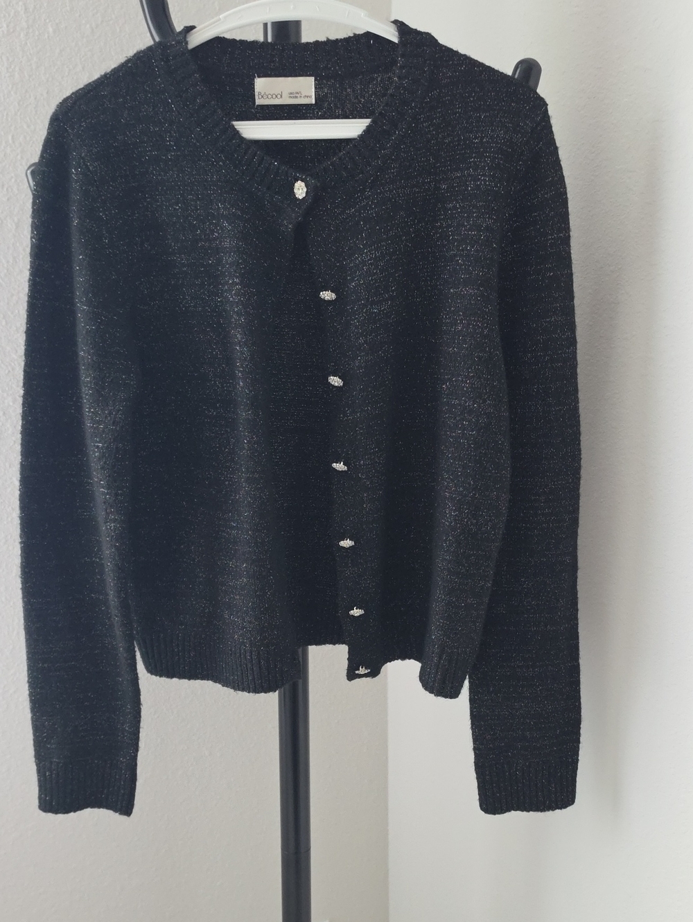 Women's Black Sparkle Button Cardigan Sweater
